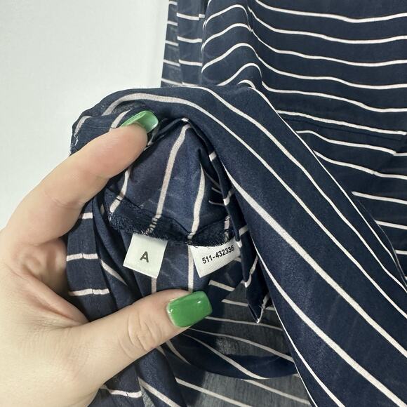 NEW Ann Taylor Womens XS Navy Oversized Silk Blend Striped Sheer Popover Blouse - Picture 2 of 5